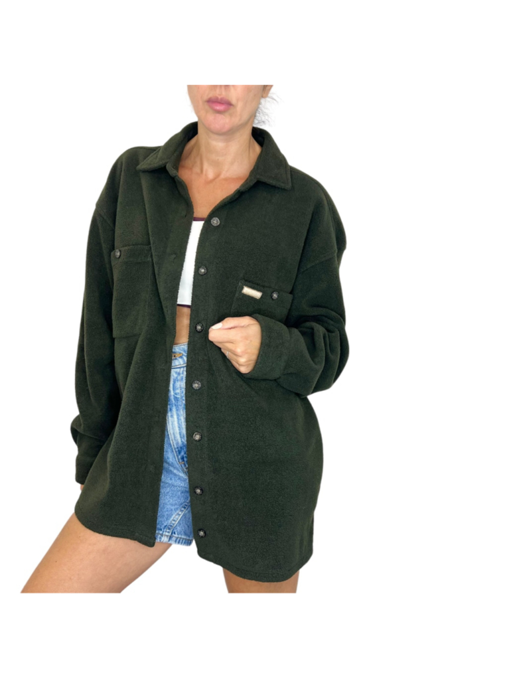 Vintage 90s Y2K Nicole Benisti Point Zero green boxy oversized fleece shacket XL - Picture 4 of 8